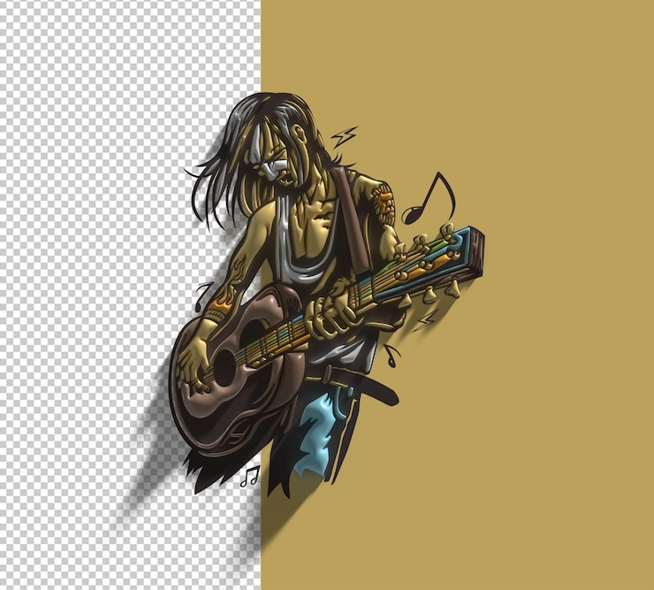 PSD ragazzo di rockstar che suona la bandiera della chitarra file psd trasparente.