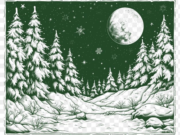 Rahmen von winterlandschaft mit schneebedeckten bäumen traditionelles eisauto cnc-die-cut-outline-tattoo