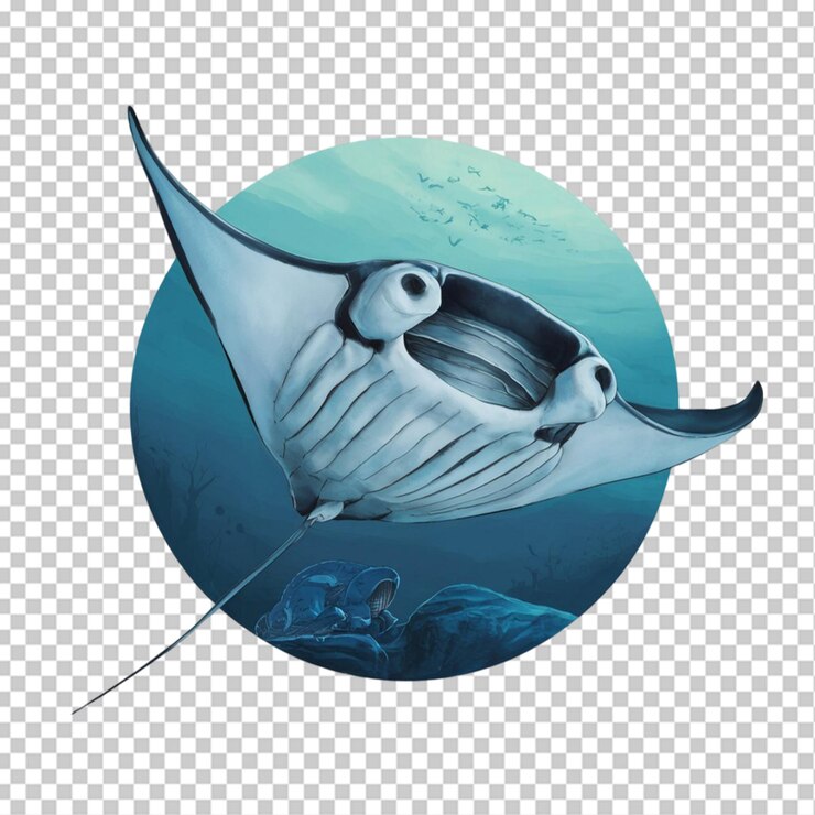 PSD raia manta deslizando isolada em fundo transparente