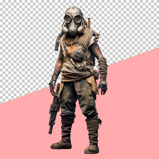 PSD raider postapocalyptique avec casque récupéré objet isolé fond transparent