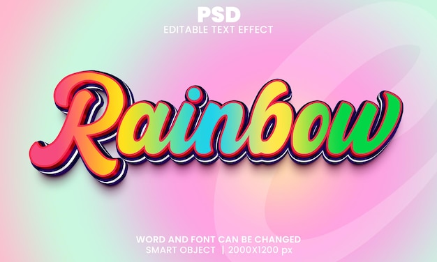 Rainbow 3d bearbeitbarer texteffekt premium psd mit hintergrund