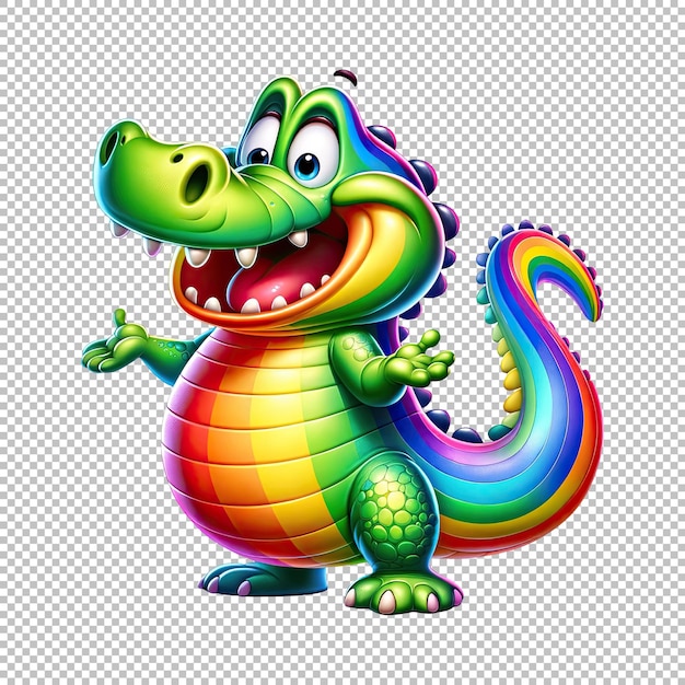 PSD rainbow colored alligator isolated on transparent background