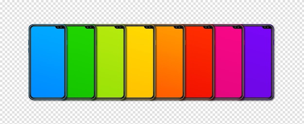 Rainbow farbenfroher Smartphone-Set-Banner Isoliert auf transparentem Hintergrund 3D-Render