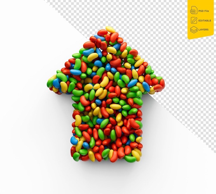 PSD rainbow jellybean haciendo flecha aislada en fondo blanco ilustración 3d