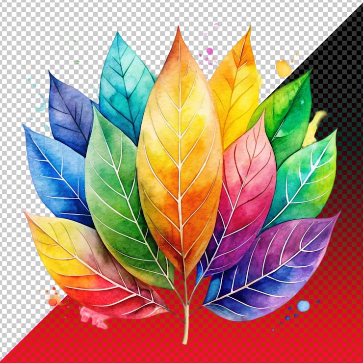 PSD rainbow leaf on transparent background