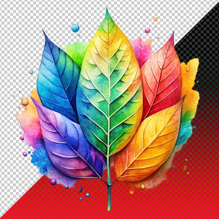 PSD rainbow leaf on transparent background