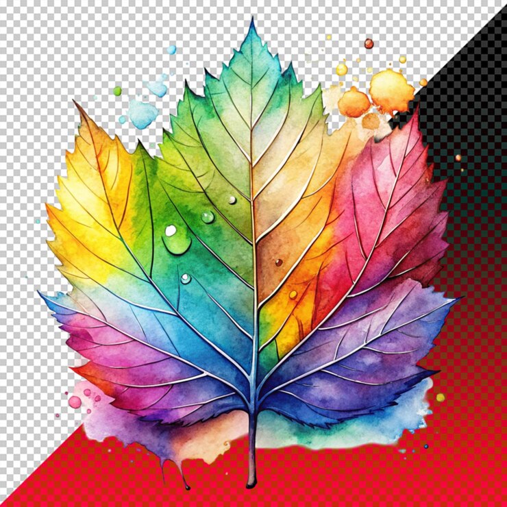 PSD rainbow leaf on transparent background
