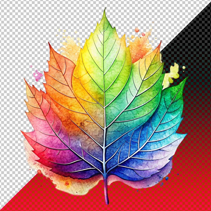 PSD rainbow leaf on transparent background