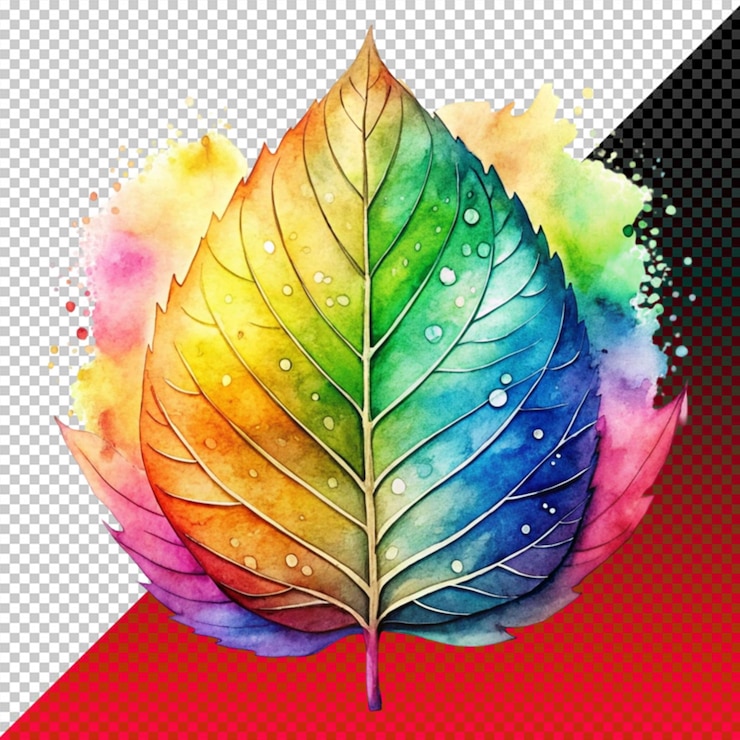PSD rainbow leaf on transparent background