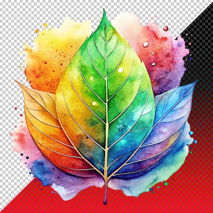 PSD rainbow leaf on transparent background