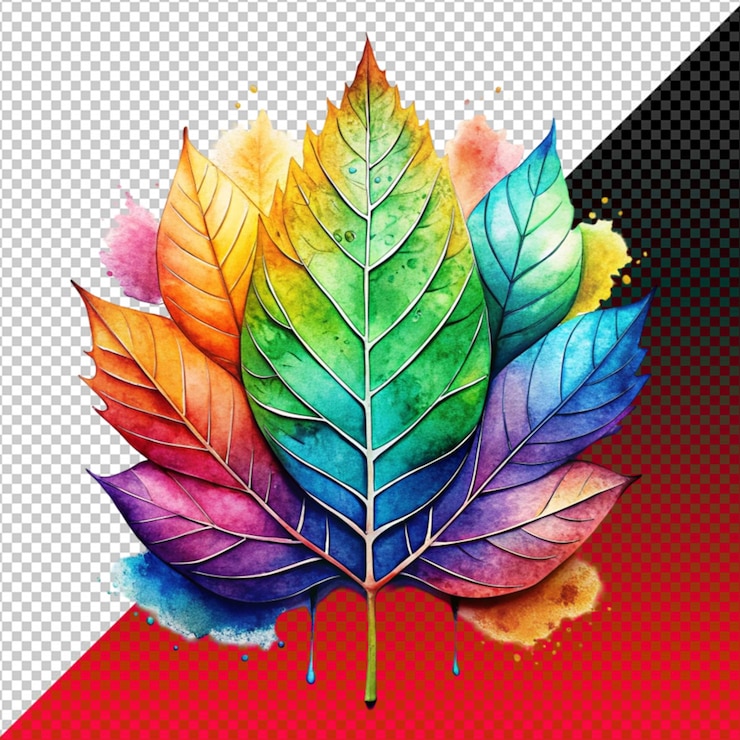 PSD rainbow leaf on transparent background