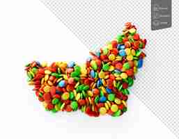 PSD rainbow multicolored sweet candy dragees em forma de mapa dos emirados árabes unidos em fundo branco ilustração 3d