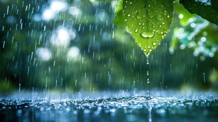 PSD raindrops on leaves and water surface