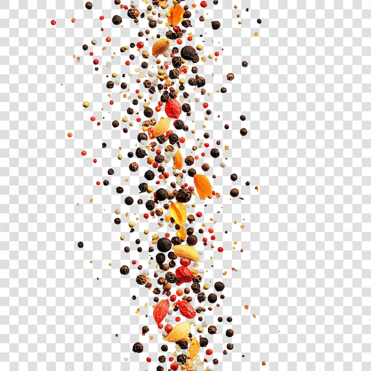 PSD raining spices konzept essen isoliert auf einem transparenten hintergrund
