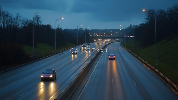 PSD rainy night highway traffic scene