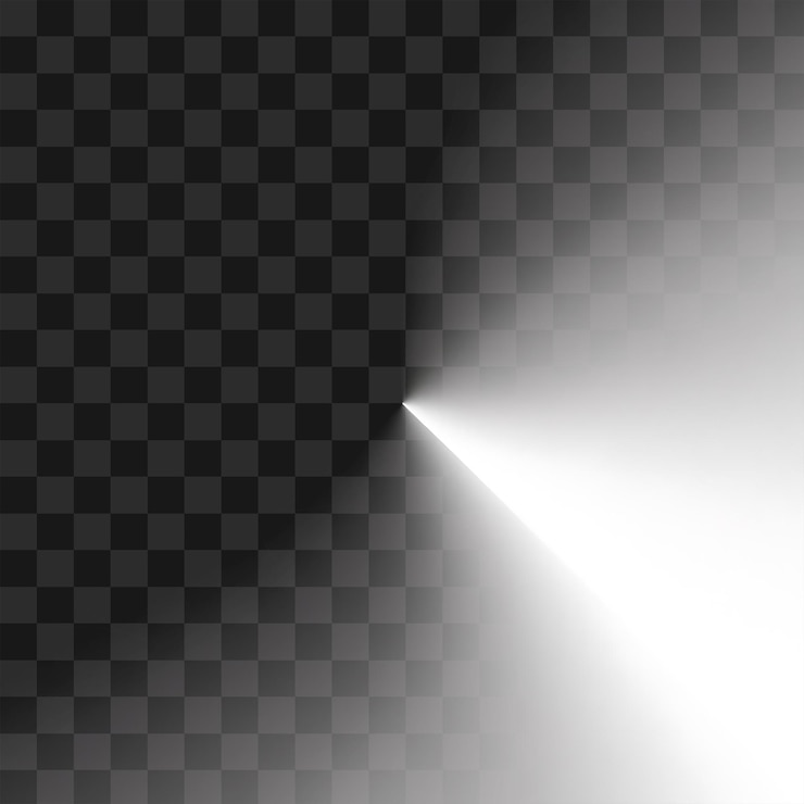 PSD raio de spotlight branco realista com iluminação de gradiente suave em fundo escuro transparente png
