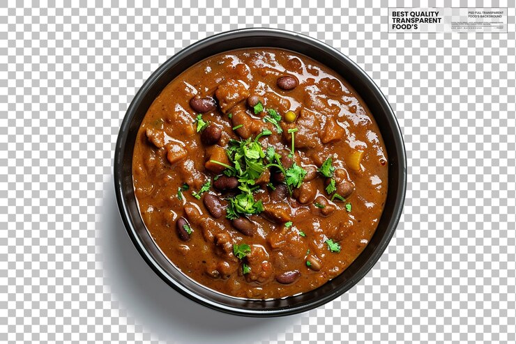 PSD rajma masala curry en un cuenco aislado sobre un fondo transparente