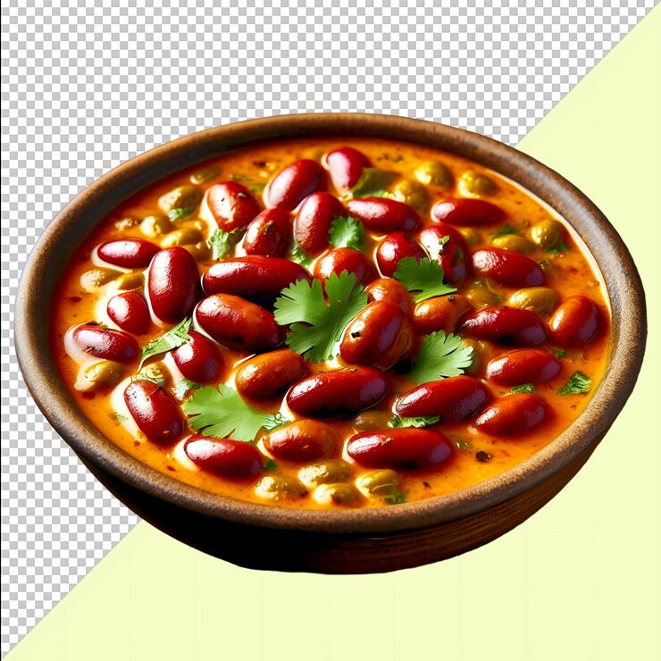 PSD rajma masala es un popular plato del norte de la india hecho con frijoles rojos y arroz de cerca en un plato de madera