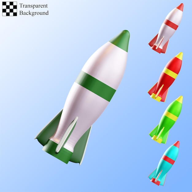 PSD rakete, viele farbkompilierung, 3d-illustration