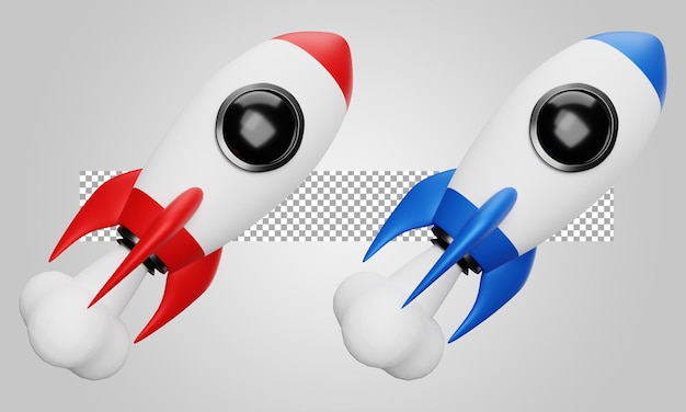 Raketenstart isoliert auf transparentem Hintergrund 3D-Rendering