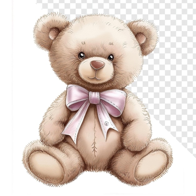 PSD ralph lauren estilo oso de peluche con cinta pastel arco clip art trasfondo transparente