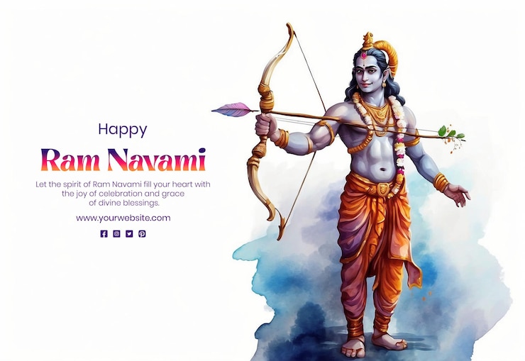 PSD ram navami watercolor concept shree ram holding a bow and arrow on white background