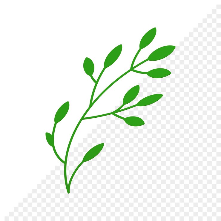 PSD rama de árbol curvada verde con hojas y tallo ecología decoración elemento 3d icono realista