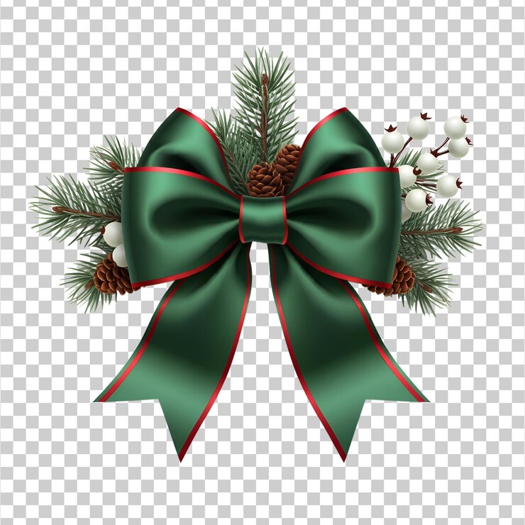 PSD una rama de árbol festiva adornada con un arco png aislado en un fondo transparente