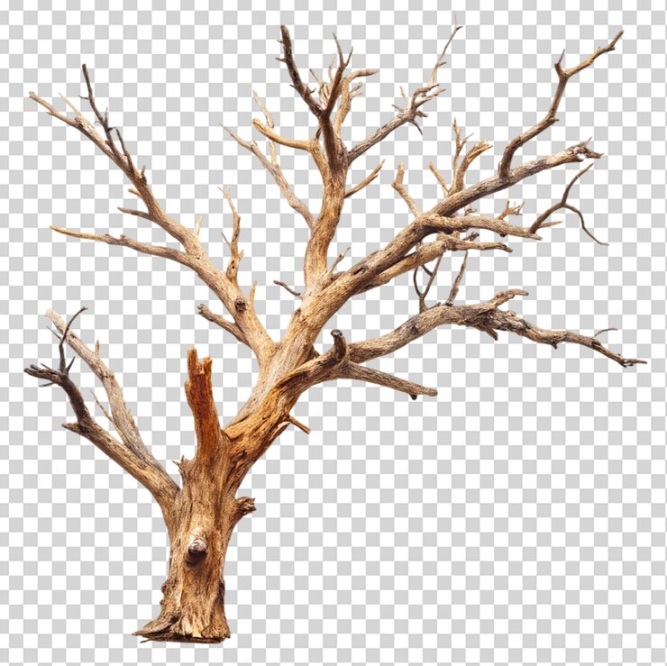 PSD rama de un árbol muerto aislada sobre un fondo transparente
