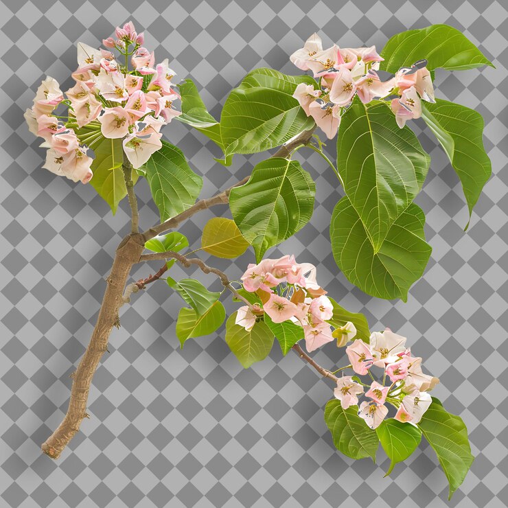 PSD la rama de catalpa se estira y se extiende con flores blancas o rosadas la rama de árbol aislada en bg limpio