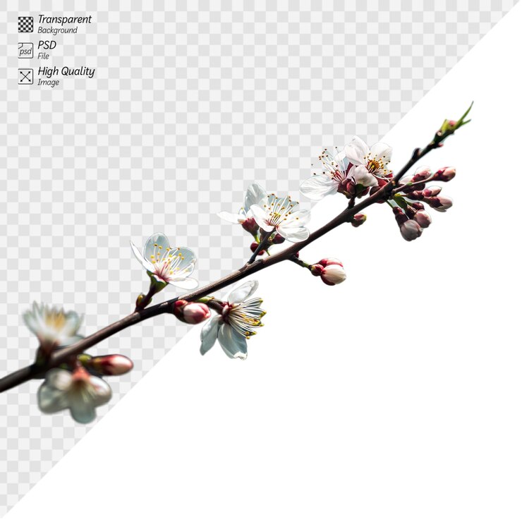 PSD una rama de flor blanca con algunas flores en ella