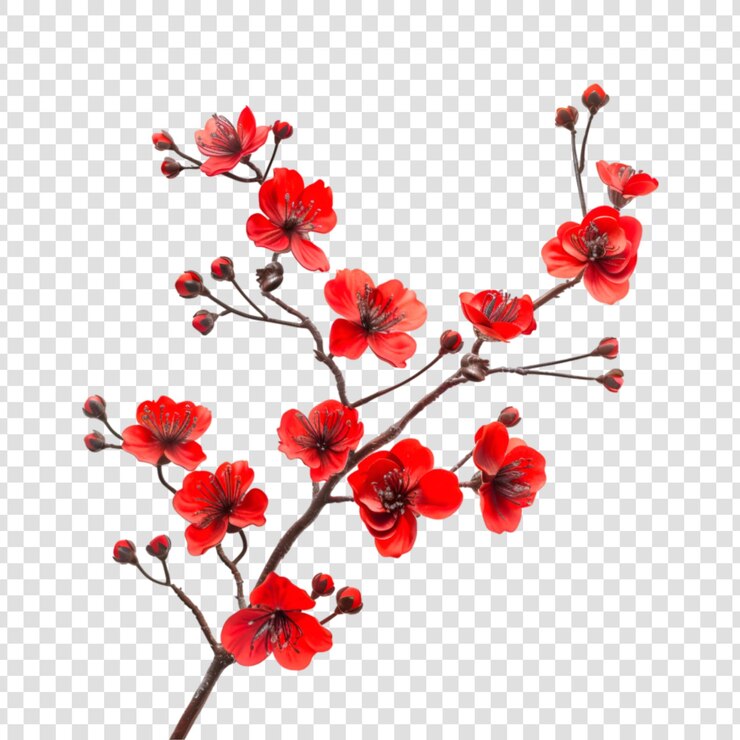 PSD una rama de flor roja en un fondo transparente
