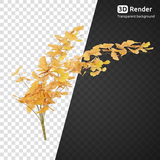 Rama de hojas amarillas 3d render aislado