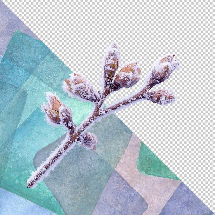 PSD la rama de invierno helada con brotes escenario delicado de invierno