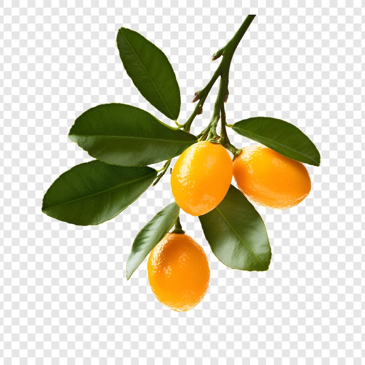 PSD rama de kumquat con hojas aisladas contra un fondo blanco