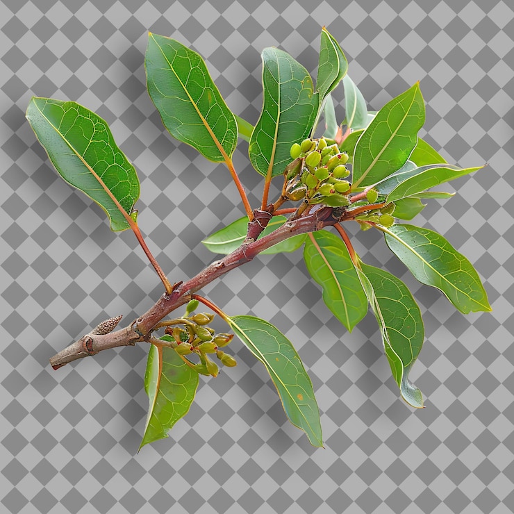 PSD rama de madrone del pacífico hojas de forma ovalada brillante que son objetos aislados en un fondo limpio