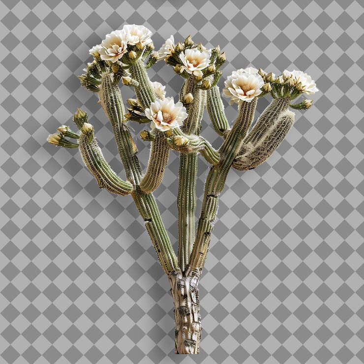 PSD rama de saguaro no hay hojas sino espinas que están dispuestas en clu objeto aislado en un fondo limpio