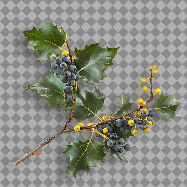 La rama de la uva de Oregon Holly como hojas perennes que son objetos aislados en un fondo limpio