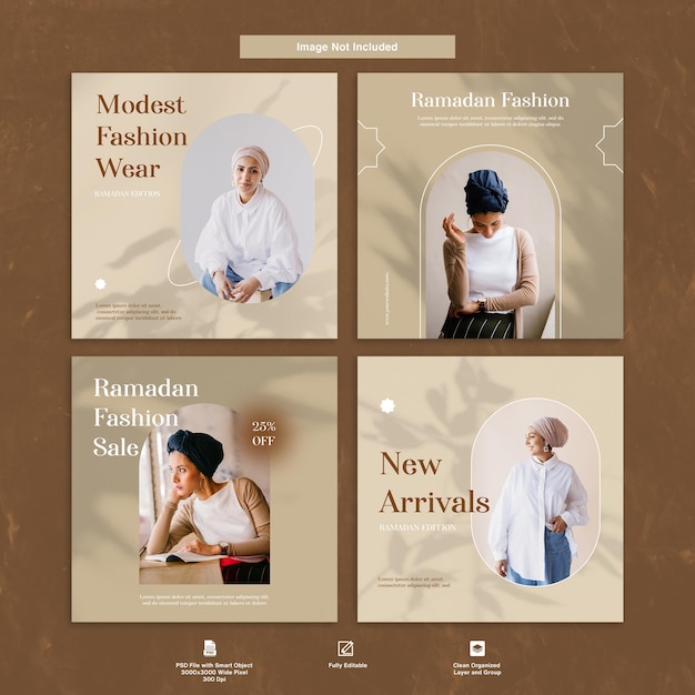 Ramadã Moda Feminina Design Minimalista Conjunto de Design de Modelo de Post do Instagram Pacote