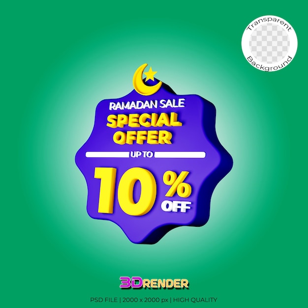 Ramadan 10 off-abzeichen 3d-illustration