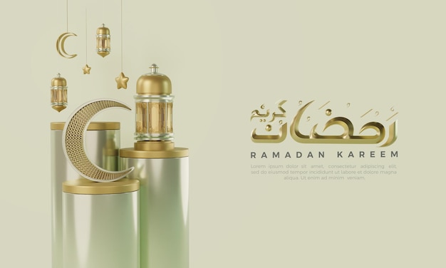 Ramadan 3D-Render mit goldener Podiumsillustration