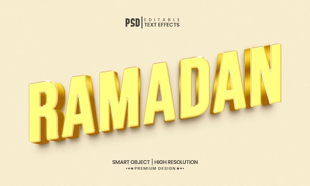 Ramadan 3D-Texteffekt bearbeitbare Ebenenstil-Mockup-Vorlage