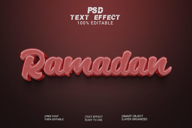 Ramadan 3D-Texteffekt Ein roter Hintergrund mit dem Texteffekt darauf