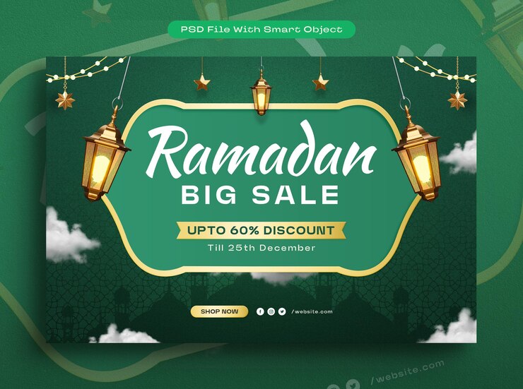 PSD ramadan big sale social banner design template with 60 discount