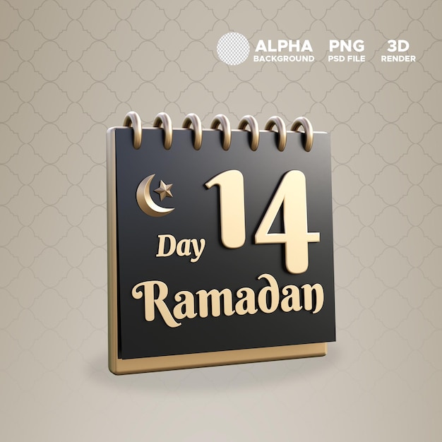 Ramadán Calendario día 14 Icono para diseño ilustración 3D render objeto aislado
