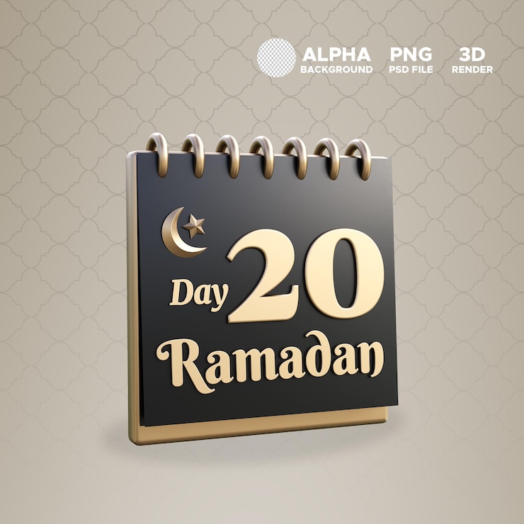 PSD ramadán calendario día 20 icono para diseño ilustración 3d render objeto aislado