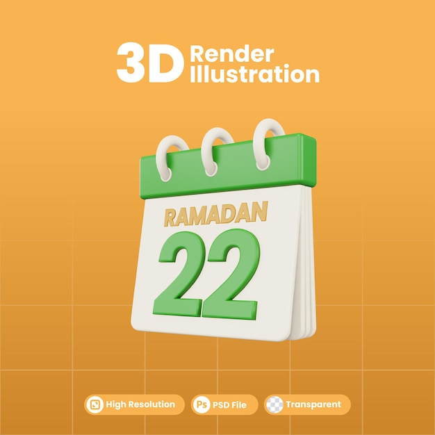 Ramadán calendario número 22 plantilla aislada 3d ilustración