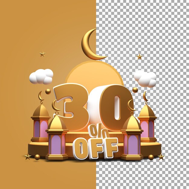 Ramadán descuento 30 por ciento de descuento 3d render aislado