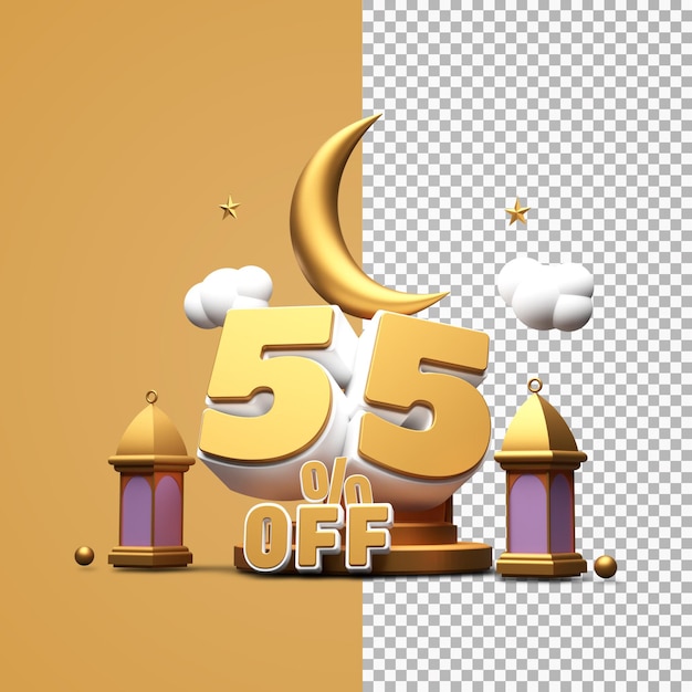 ramadan descuento 55 por ciento de descuento 3d render aislado