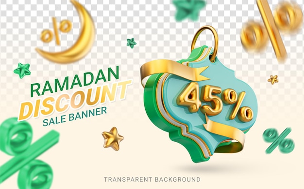 Ramadán y eid gran oferta 45 por ciento de descuento venta diseño de póster 3d render para banner social